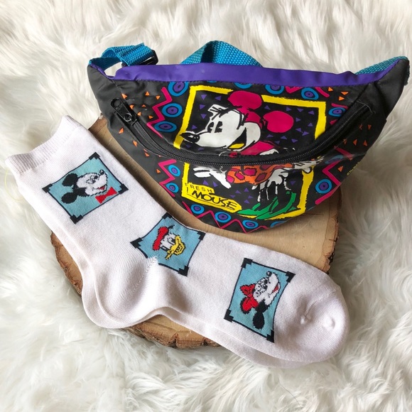 Disney Handbags - Vintage Mickey Mouse Disney Lot Fanny Pack Socks